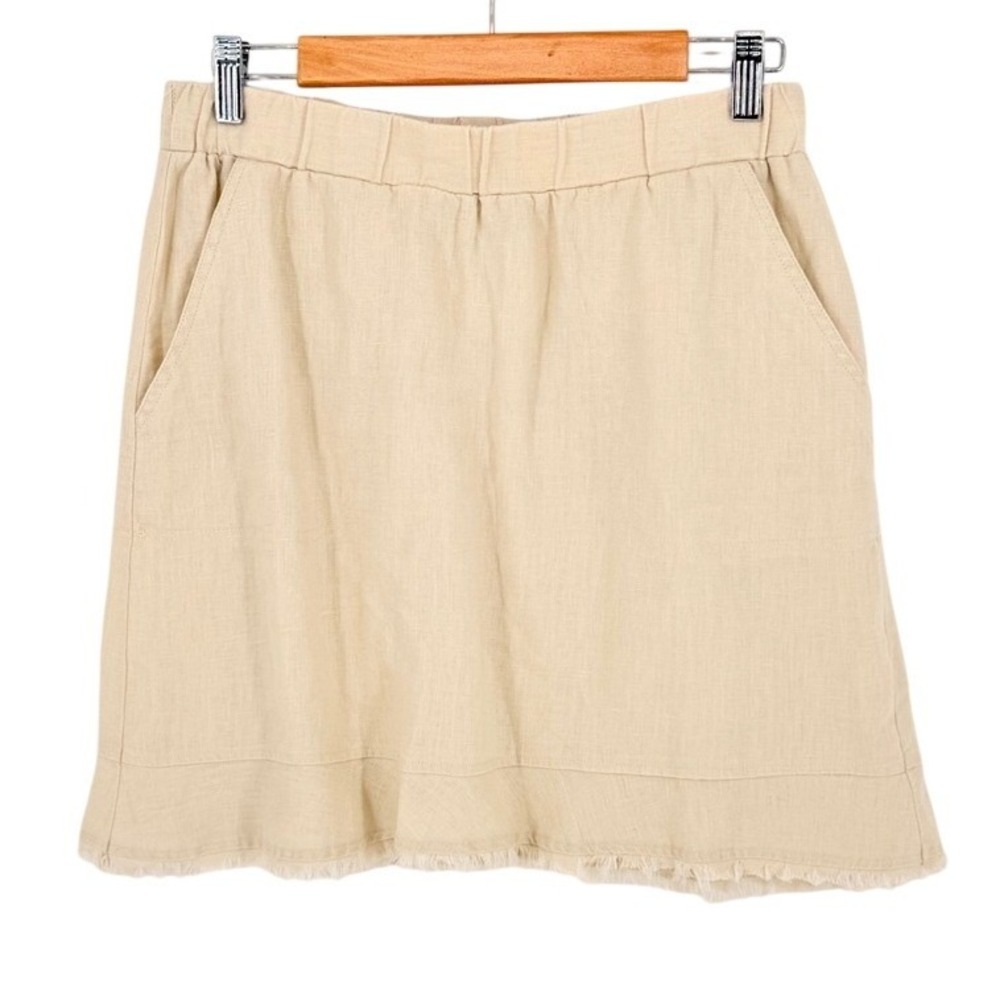 For Cynthia Tan 100% Linen Short Skirt Elastic Waist Frayed Hem Coastal sz M Sun